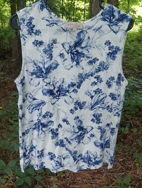 Philosophy White Tank Top with Blue Floral Print